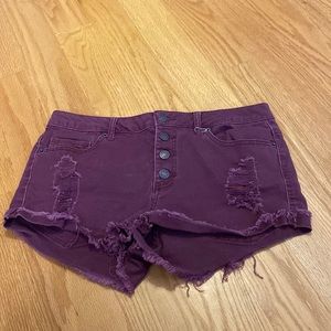 Burgundy ripped Jean shorts